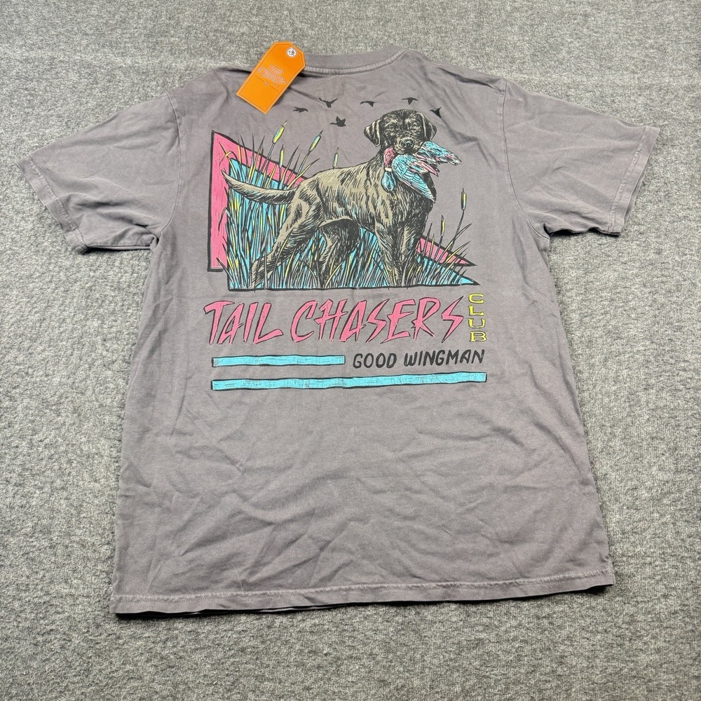 Tail Chasers Club Shirt Mens Medium Gray Dog Wingman Bird Hunter Hunting NEW